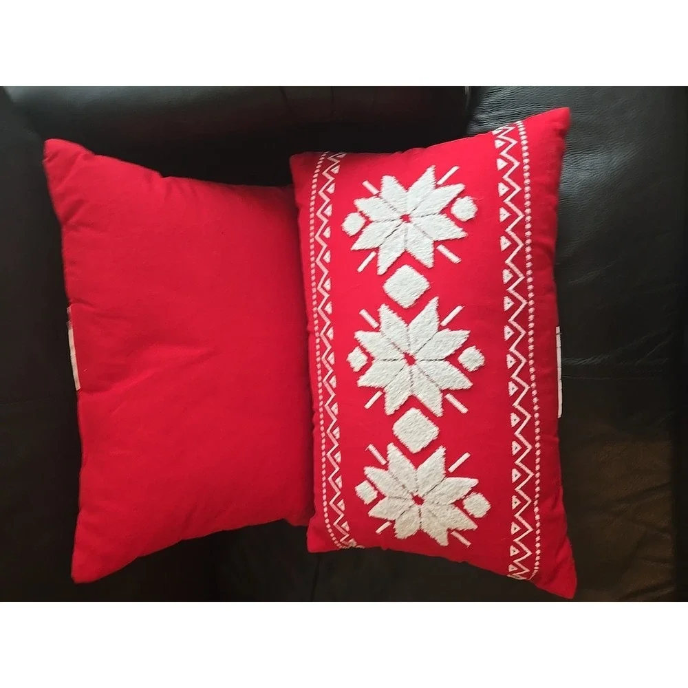 2 Red Wondershop With White Snowflake Lumbar Throw Pillow